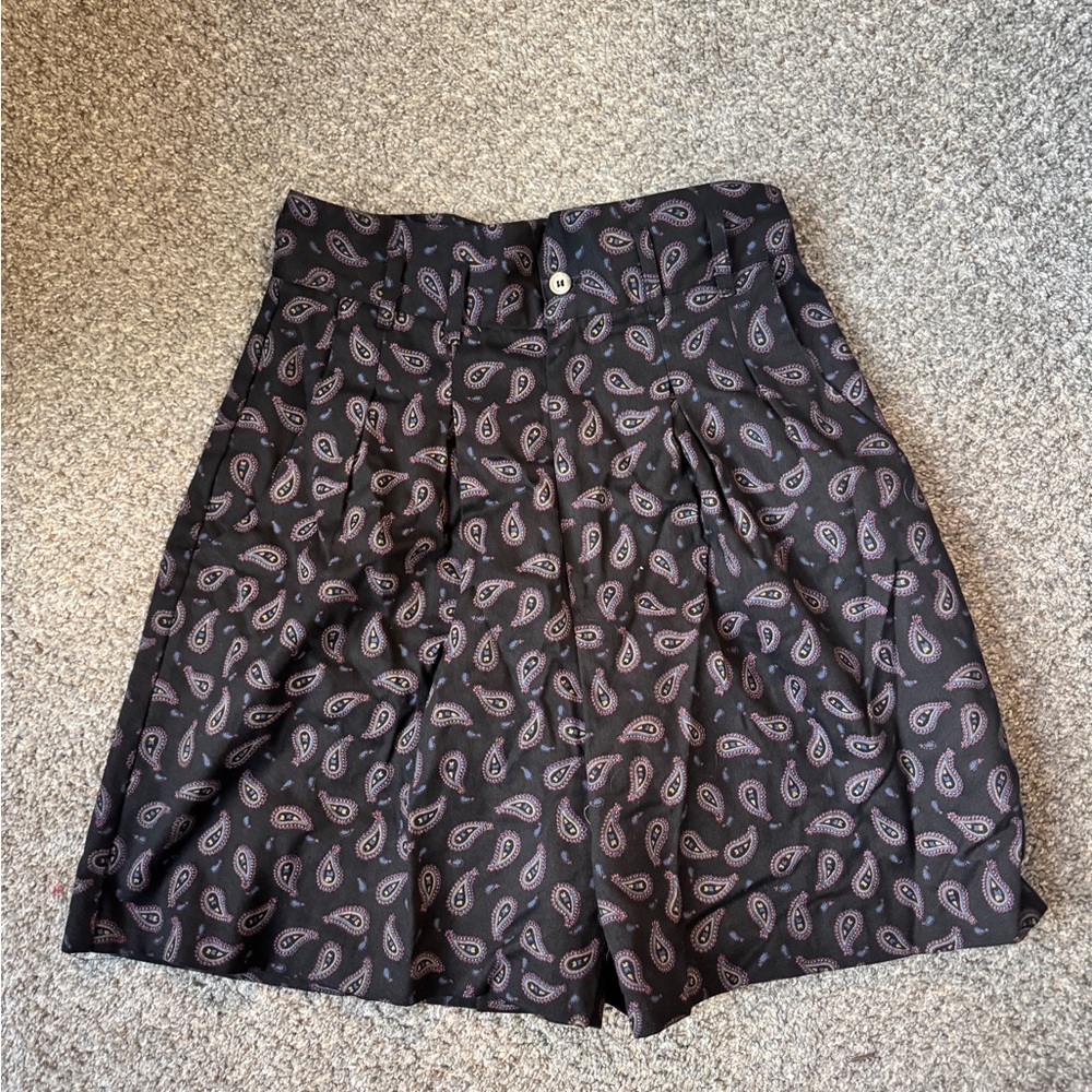 Technics Vintage 80s Black Paisley High Rise Shorts